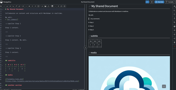 Realtime Markdown Editing with self-hosted HedgeDoc
